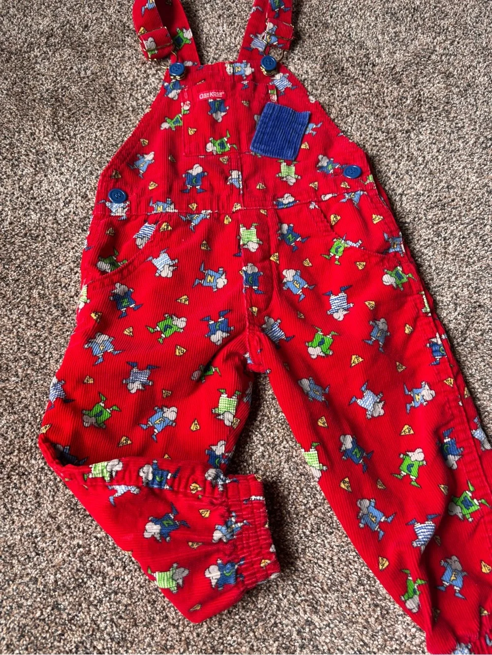 Vintage Oshkosh B’gosh Red Kids' Corduroy Overalls with Playful Animal Print